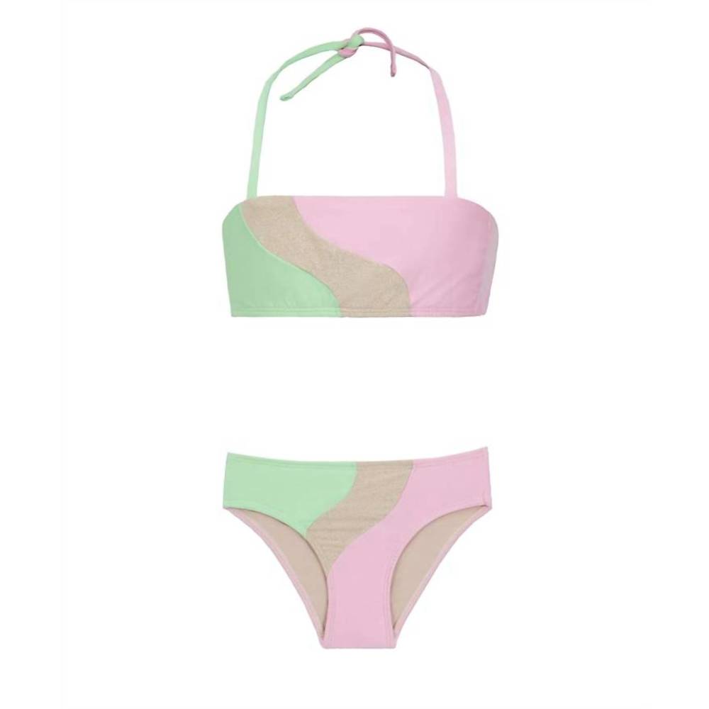 PQ Swim Teen Girls Pastel Pink and Mint Colorblock Bikini - Picture 2 of 2